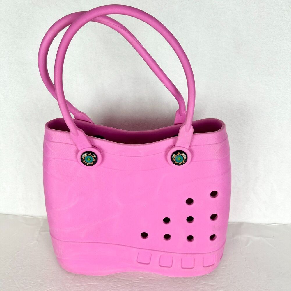 Optari Sol Tote Bag Rubber Beach Vacation Pool Summer Pink Lightweight 10x9x4.5